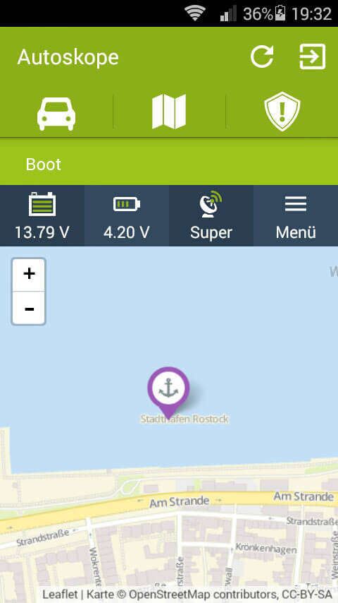 Bootskope GPS-Ortung - App-Ansicht